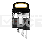 Набор ключей комбинированных трещоточных Denzel 6-19 мм, 12 шт., CrV, матовый хром 14722, фото2