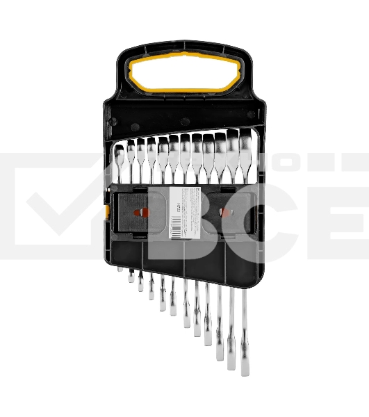 Набор ключей комбинированных трещоточных Denzel 6-19 мм, 12 шт., CrV, матовый хром 14722