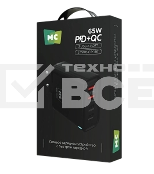 Сетевое зарядное устройство MORE CHOICE NC95 2USB+2Type-C 3.0A PD 65W, черный