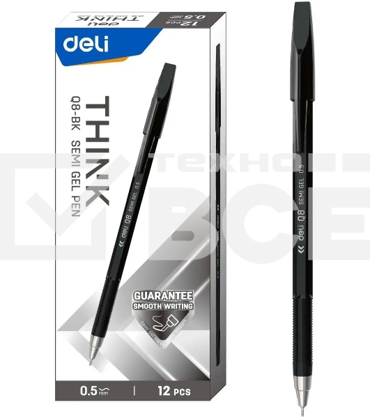 Набор ручек шариковых Deli Think EQ8-BK, черные чернила (12шт), линия 0.5мм