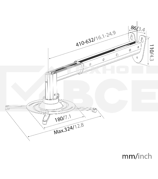 Кронштейн для проектора Cactus CS-VM-PR05BL-AL серебристый макс.10кг настенный и потолочный поворот и наклон
