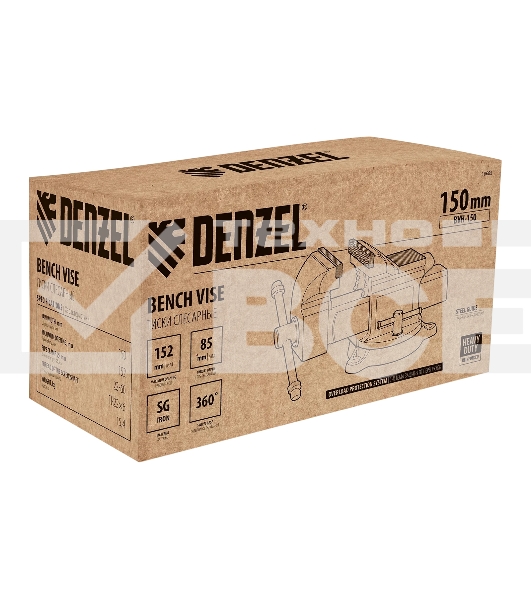 Тиски слесарные Denzel BVH-150 150 мм, поворотные, стальная направляющая, с наковальней