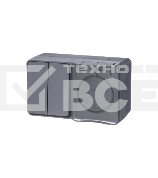 Блок ОП AtlasDesign Profi54 розетка 16А 250В с заземл. защ. шторки + 2-кл. выключатель 10А IP54 антрацит SchE