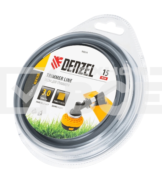 Леска для триммера Denzel армированная алюминием квадратная, 3,0мм х 15м, блистер ALUFLEX