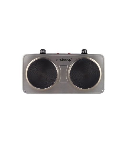 Плита настольная электрическая Матрена МА-063 стальной, 2 кВт, ТЭН, конфорки - 2, нержавеющая сталь, поворотные переключатели
