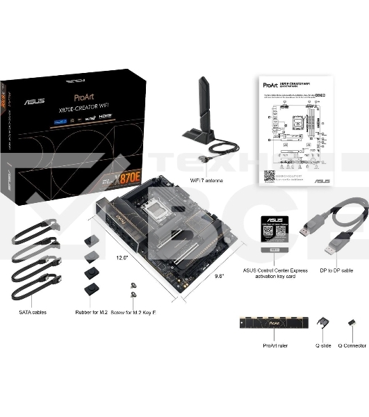 Материнская плата ASUS PROART X870E-CREATOR WIFI, AM5, AMD X870E, 4xDDR5, 4xSATA, 4xM.2, 2xPCIe 5.0 x16, 1xPCIe 4.0 x4, 2xUSB-C 40Gbps, 1xUSB-C 20Gbps, 7xUSB-A 10Gbps, 1xUSB-A 2.0, 1xDP (v1.4), 1xHDMI (v2.1), 1x10Gb LAN, 1x2.5Gb LAN, Wi-Fi 7, Bluetooth 5.