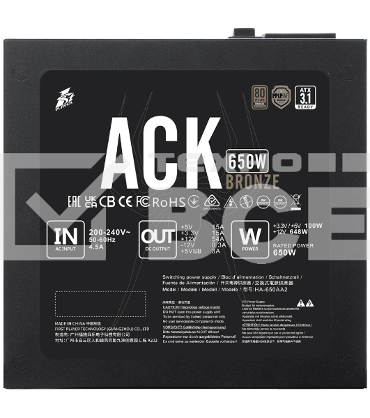 Блок питания 1STPLAYER ACK BRONZE 650W (HA-650AA2), 650Вт, 80 PLUS Bronze, 140мм, черный