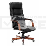 Кресло руководителя Бюрократ T-9927WALNUT/BLACK черный, кожа, крестовина дерево, фото 1