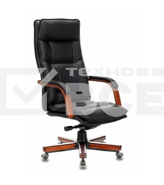 Кресло руководителя Бюрократ T-9927WALNUT/BLACK черный, кожа, крестовина дерево