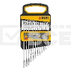 Набор ключей комбинированных трещоточных Denzel 6-19 мм, 12 шт., CrV, матовый хром 14722, фото 1
