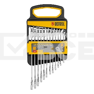 Набор ключей комбинированных трещоточных Denzel 6-19 мм, 12 шт., CrV, матовый хром 14722