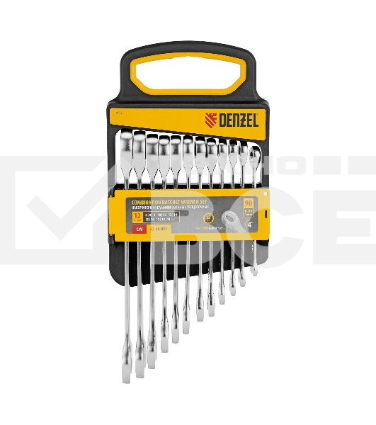 Набор ключей комбинированных трещоточных Denzel 6-19 мм, 12 шт., CrV, матовый хром 14722