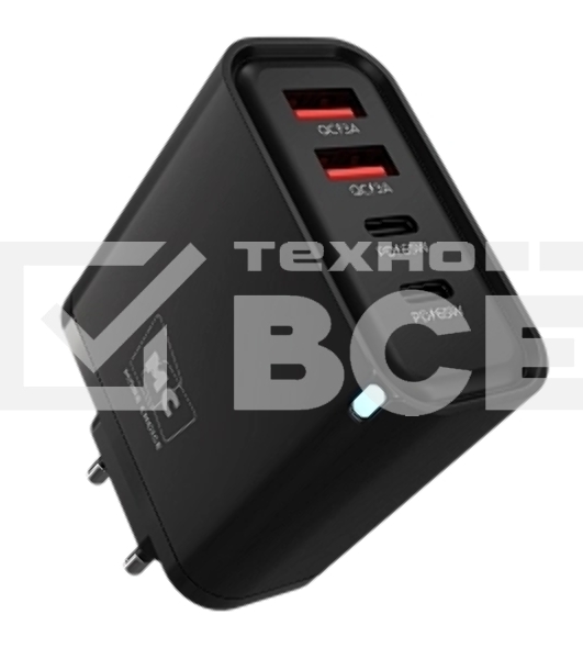 Сетевое зарядное устройство MORE CHOICE NC95 2USB+2Type-C 3.0A PD 65W, черный