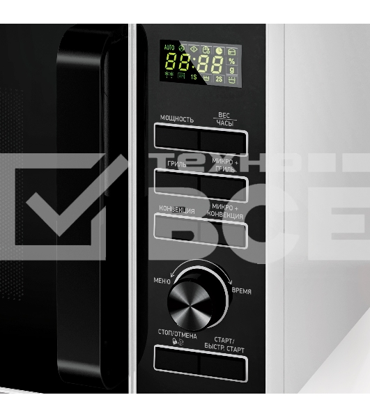 Микроволновая печь BBK 25MWC-992T/WB белый/черный 25 л, 900 Вт, поворотный механизм, кнопки