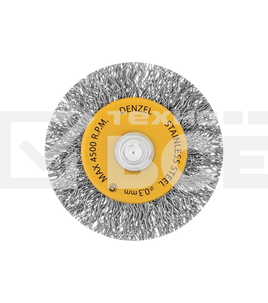 Щетка для дрели Denzel 50 мм, плоская, со шпилькой, нержавеющая витая проволока