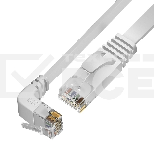 Патч-корд GCR PROF UTP медь кат.6, нижний угол, ethernet high speed 10 Гбит/с, RJ45, T568B, плоский 5.0m, белый