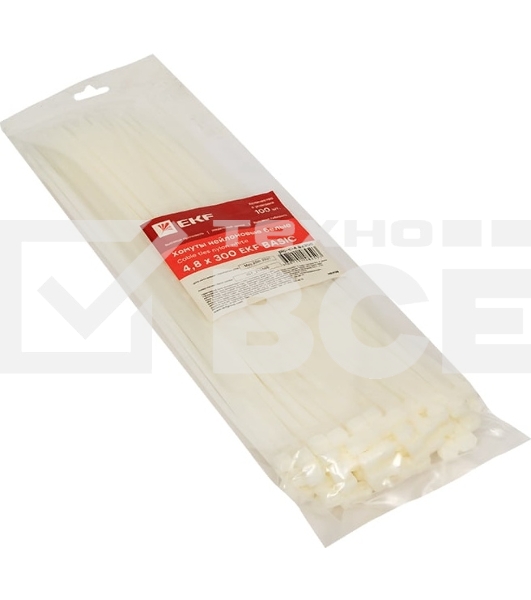 Хомут кабельный 4.8х300 нейл. бел. (уп. 100 шт) EKF plc-c-4.8x300
