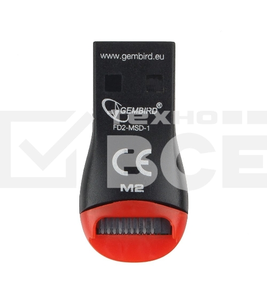 Кард-ридер Gembird FD2-MSD-1/черный-красный/Micro SD/SDHC/USB 2.0/пластик