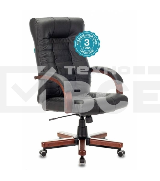 Кресло руководителя Бюрократ KB-10WALNUT/B/LEATH черный, кожа, крестовина дерево