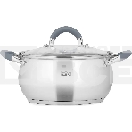 Кастрюля LARA LR02-483 BELL 22x12,5 см, 4,7 л, нержавеющая сталь 316L (хром/никель/молибден), индукционное дно, силиконовая ручка, стеклянная крышка, фото 1