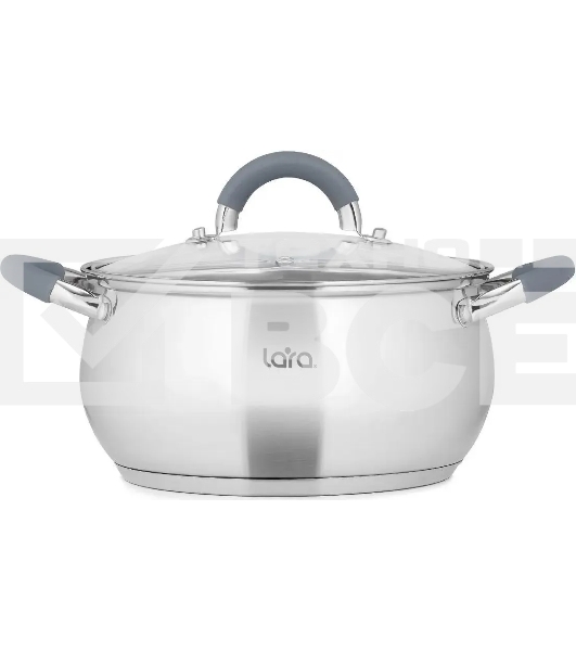 Кастрюля LARA LR02-483 BELL 22x12,5 см, 4,7 л, нержавеющая сталь 316L (хром/никель/молибден), индукционное дно, силиконовая ручка, стеклянная крышка
