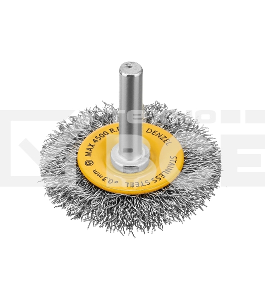 Щетка для дрели Denzel 50 мм, плоская, со шпилькой, нержавеющая витая проволока
