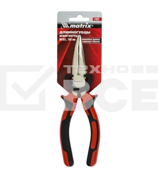 Длинногубцы Matrix 17422 NICKEL 180 мм, изогнутые никелированные, двухкомпонентные рукоятки
