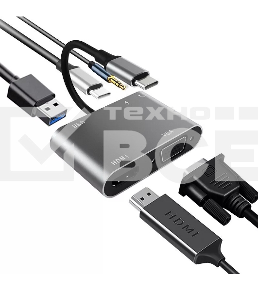 Адаптер USB Type-Cm-->VGA, HDMI 4k*30Hz, USB3.0, PD, Audio,iOpen (Aopen/Qust/VCOM)<ACU4511>