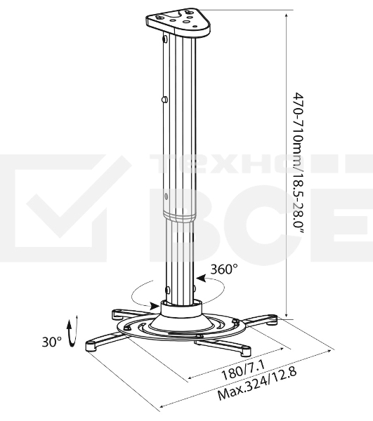 Кронштейн для проектора Cactus CS-VM-PR05L-AL серебристый макс.10кг настенный и потолочный поворот и наклон
