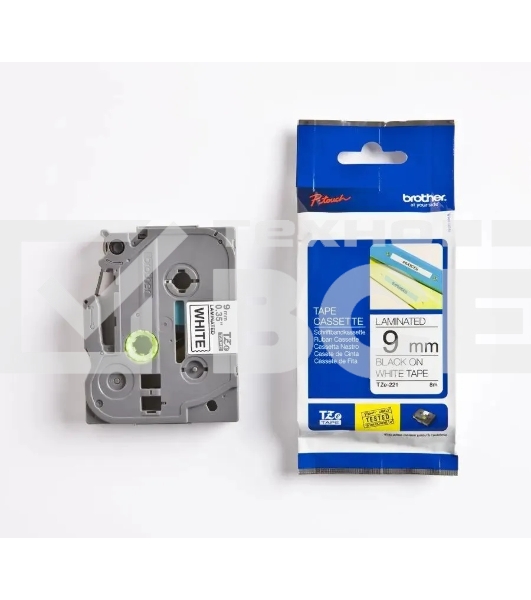 Картридж Brother TZ-E221 9 мм, 8 м, черный шрифт, белый фон, для BROTHER P-Touch