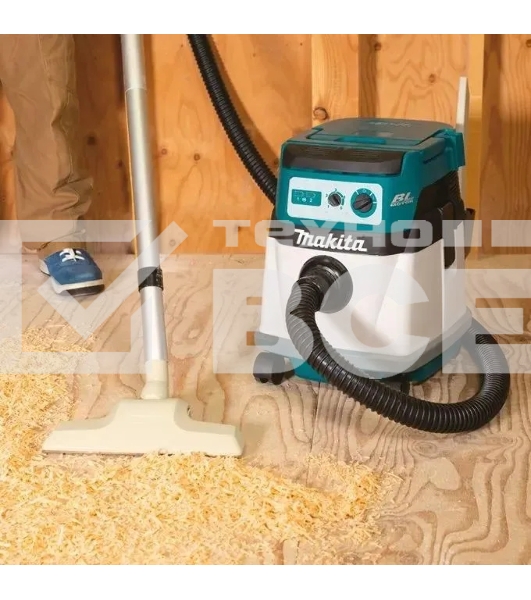 Строительный пылесос Makita DVC150LZ гибридное, белый, 320 Вт, уборка сухая/влажная, пылесборник мешок/контейнер, 15 л