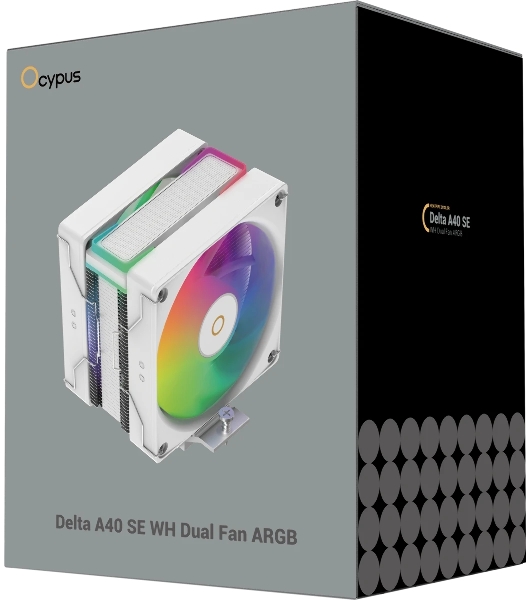 Кулер для процессора Ocypus Delta A40 SE WH Dual Fan ARGB, 2x120mm ARGB FAN, Top ARGB Panel, 4 HEAT PIPES, 4-PIN PWM, 800-1800 RPM, 31DBA, HYDRO BEARING, LGA115X/1200/1700/18XX, AM4/AM5