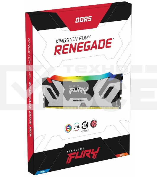 Оперативная память Kingston Fury Renegade, DDR5, 16GB (1x16GB), 7200MHz, CL38, радиатор, RGB, черный