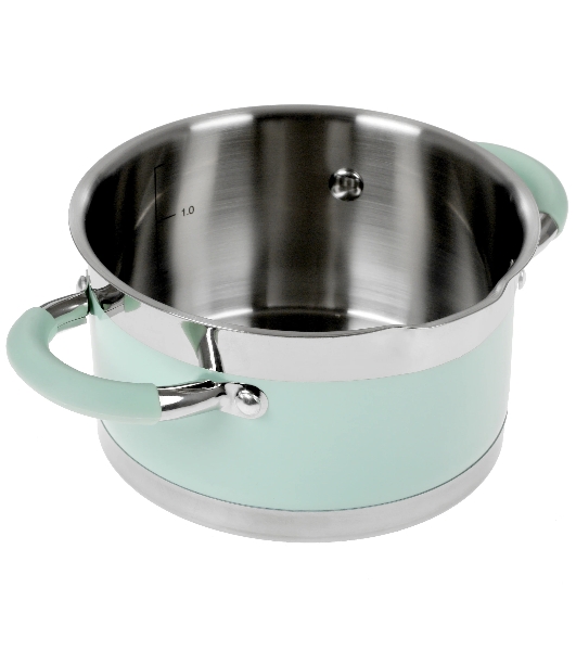 Кастрюля LARA LR02-540 MINT 16x9 см, 1,7 л, носик, индукционное дно, крышка с бортом, полипропилен, силикон, нержавеющая сталь