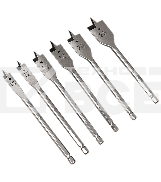 Набор перовых сверл по дереву 6 шт (10/12/16/18/20/25мм) Deli DH-MBZ006-ED1 длина 150мм, 1/4