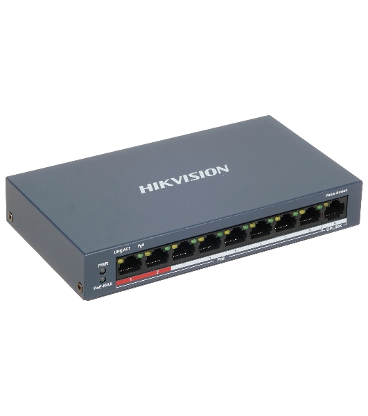 Коммутатор Hikvision DS-3E0109P-E/M(B), 8×100 Мбит/с PoE+ + 1×100 Мбит/с, неуправляемый