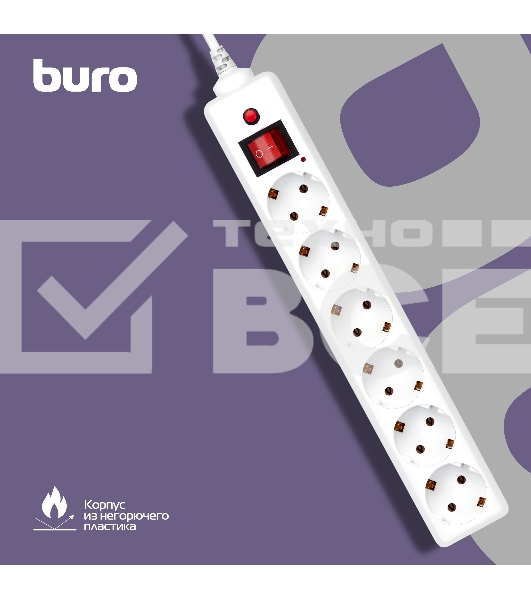 Сетевой фильтр Buro 600SH-16-3-W 3м (6 розеток) белый (коробка)