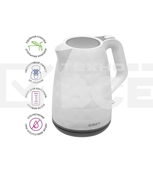 Чайник электрический Scarlett SC-EK18P49 1.7л. 2200Вт белый/серый (корпус: пластик)