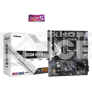 Материнская плата ASRock B650M-HDV/M.2, AM5, AMD B650, 2xDDR5, 4xSATA, 2xM.2, 1xPCIe 4.0 x16, 1xPCIe 4.0 x4, 1xPCIe 3.0 x1, 1xDP, 1xHDMI, 1x2.5Gb LAN, 1xUSB-C 5Gbps, 2xUSB-A 5Gbps, 4xUSB-A 2.0, 3x3.5 мм, 7.1, mATX