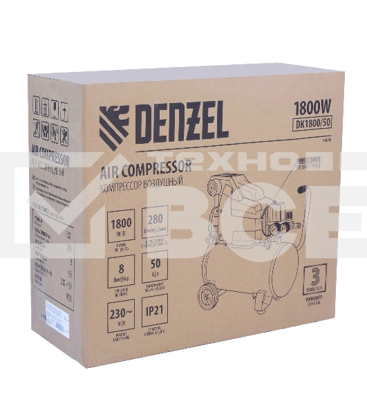Компрессор воздушный Denzel DK1800/50,Х-PRO (58068) 1,8 кВт, 280л/мин, 50л