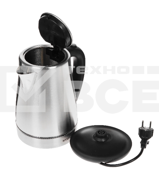 Чайник электрический Hyundai HYK-S3020 1.7 л, 2200 Вт, серебристый матовый/черный (корпус: металл)