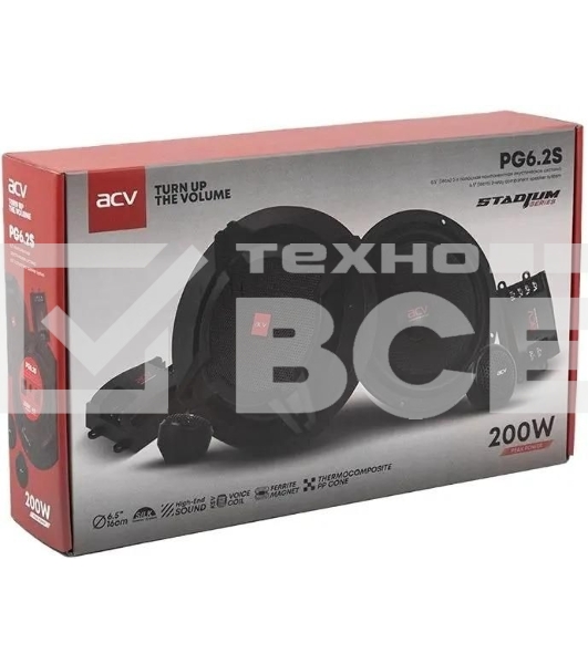 Колонки автомобильные ACV PG-6.2S 200Вт 92дБ 4Ом 16см (6.5дюйм) (ком.:2кол.) компонентные двухполосные