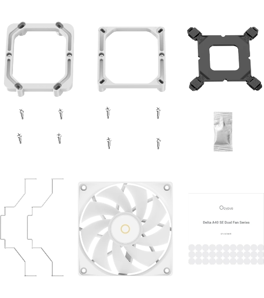 Кулер для процессора Ocypus Delta A40 SE WH Dual Fan ARGB, 2x120mm ARGB FAN, Top ARGB Panel, 4 HEAT PIPES, 4-PIN PWM, 800-1800 RPM, 31DBA, HYDRO BEARING, LGA115X/1200/1700/18XX, AM4/AM5