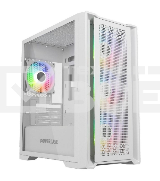 Компьютерный корпус Powercase ByteFlow Micro White, Tempered Glass, 4х 120mm ARGB fans, ARGB HUB, белый, mATX  (CAMBFW-A4)