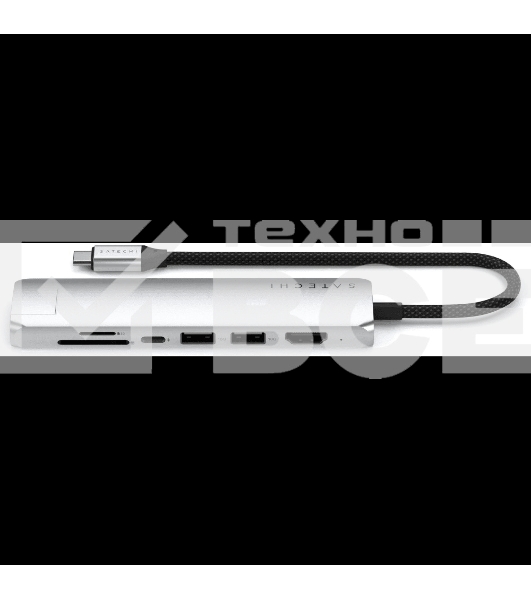 Док-станция (USB-хаб) Satechi ST-P7SS 7-in-1 USB-C Slim Multiport Adapter with Ethernet (Type-C,HDMI, 2xType-A, SD,microSD, RJ-45), до 80 Вт серебристый