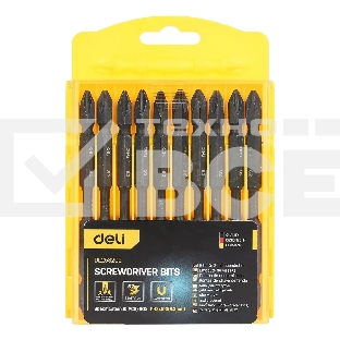 Набор двухсторонних торсионных бит для ударных шуруповертов 10 шт Deli DL253202 PH2x100мм, сталь S2, пласт.кейс
