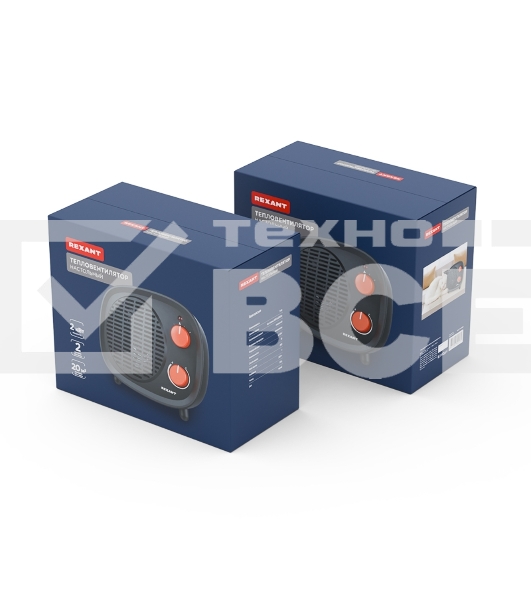 Тепловентилятор Rexant 60-0034, черный, 2000 Вт, 20 м2, термостат