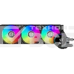 Система охлаждения PCCooler DA360 Pro ARGb Digital BK (300W, 360мм, LED temp., Black, ARGb/Fans: 3x120мм, 75.8CFM, 33.7dBA, 2200RPM/Pump height 57мм, 28dBA, 3000RPM, Rad thickness 27мм/S: 1851, 1700, 1200, 20XX, 115X, AM5, AM4), фото 1