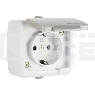Розетка EKF Мурманск EFR16-029-30-54 1-местная 16А с заземлением с крышкой IP54 серый с защитными  шторками