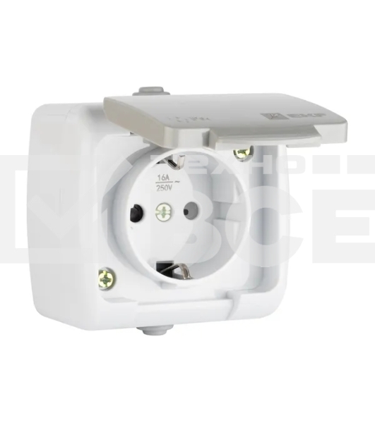 Розетка EKF Мурманск EFR16-029-30-54 1-местная 16А с заземлением с крышкой IP54 серый с защитными  шторками